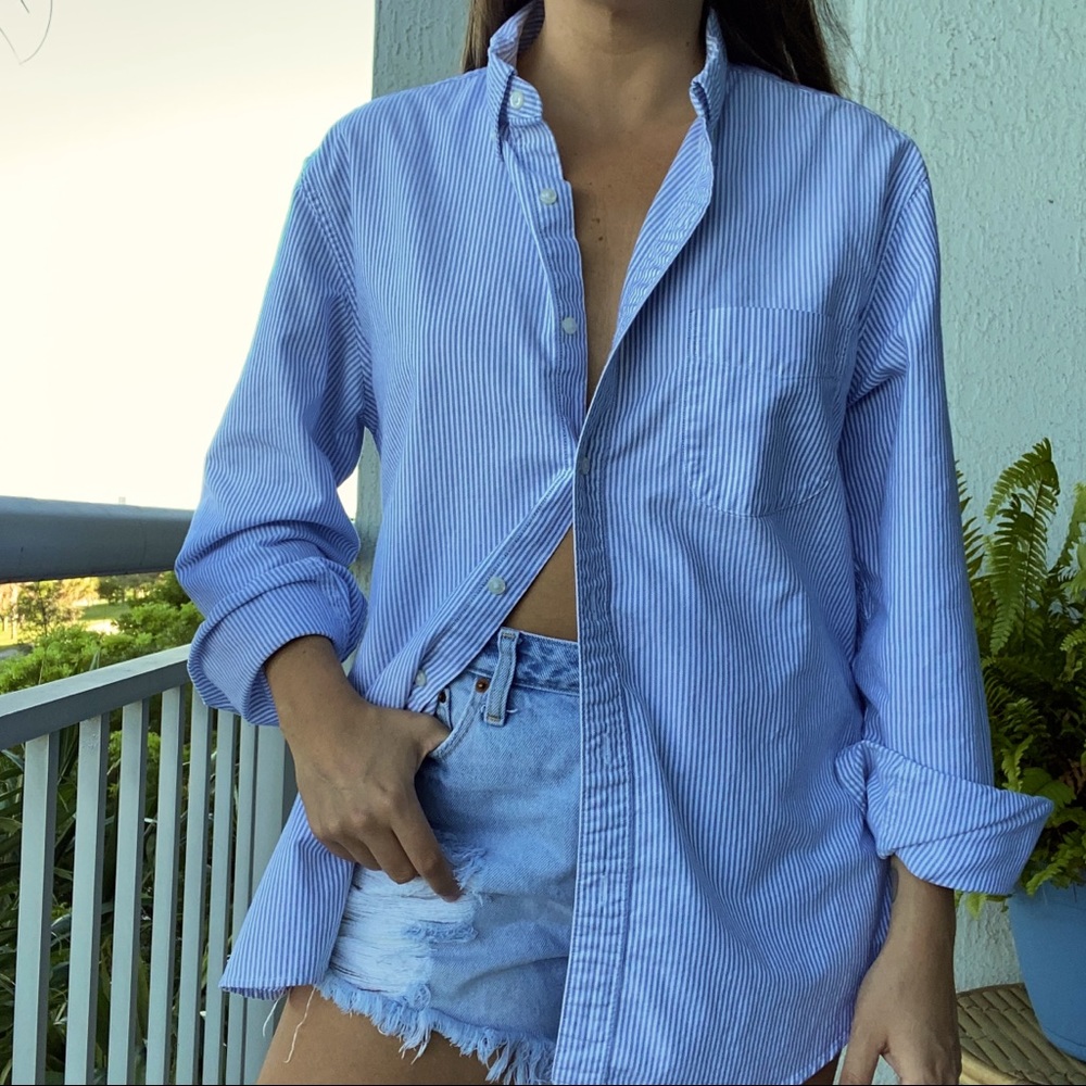 J Crew Blue White Stripe Cotton Button Shirt